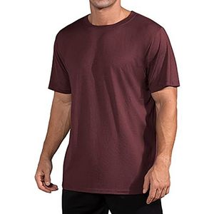 QUALFORT Men's Soft Shirts Cotton Crewneck Soft Undershirt Dark Red L