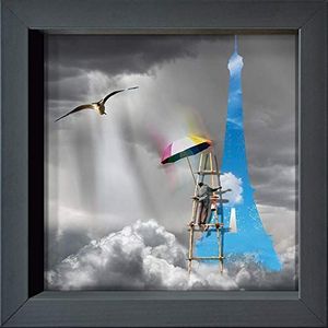 International Graphics Ingelijste briefkaart - MAILO/M-L VAREILLES - ''Le peintre de nuages: La Tour Eiffel'' - 16 x 16 cm - antracietkleurige lijst