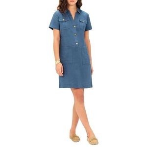 CAROLL Korte jurk 100% linnen korte mouwen, Blauw, 38