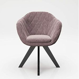 PLAYBOY Gestoffeerde stoel met armleuning en fluwelen bekleding, gewatteerde draaistoel in retro design voor eetkamer, keuken & lounge, roze, rozenkwarts met matte metalen poten