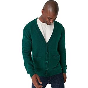 Trendyol Heren Man Slim Standaard V-hals Geweven Vest Trui, Emerald Groen, L