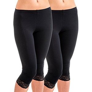 HERMKO 5722 2-pack dames 3/4 leggings met kant, zwart, 40/42 NL