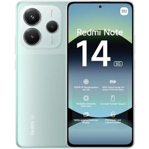 Xiaomi Redmi Note 14 5G smartphone, 8+256GB, green, 108MP AI camera system, 5500mAh batterij, 120Hz eye-care display, AI features (oplader niet inclusief)