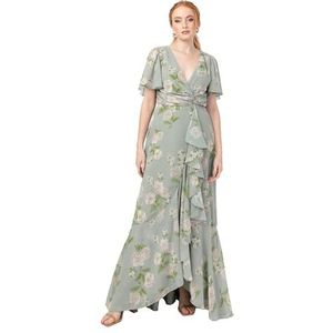 Anaya with Love Women's Maxi Dress Dames Wrap V-hals Flutter Mouwen Ruffle A-Line Bruidsmaid Bruiloft Guest Gelegenheid Prom Ball Gown, Saliegroen Bloemen 44, Sage Green Floral, 42