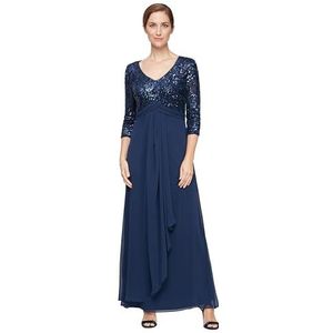Alex Evenings Women's Petite Long Lace Top Empire Waist Dress, Navy Sequin, 10P