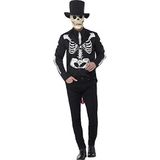 Day of the Dead Se?or Skeleton Costume, Black, with Jacket, Mock Shirt, Attached Tie, Hat & Full Overhead Two Part Foam Latex Mask, (XL)