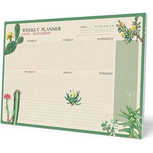Kokonote A3 Weekplanner Botanical Cacti - Bureauplanner met 54 afscheurbare vellen - Tafelkalender - Engels