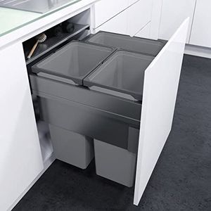 VAUTH-SAGEL Envi Space XX Pro Inbouw-afvalemmer met voorbinding, afvalemmer KB 600 mm, keuken met demping en zelfsluitend, container van 2 x 35 l en 1 x 21 l, kunststof/staal lavagrijs