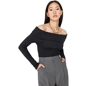 Trendyol Woman Fitted Standard Carmen Halsketting gebreide blouse voor dames, Antraciet, L
