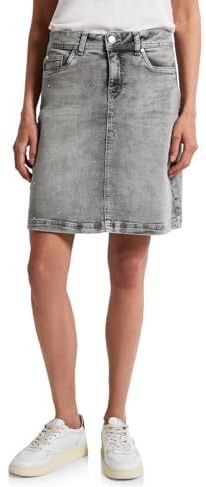 Street One - Denim Rok - Grijs - Katoenmix - Met Glittersteentjes