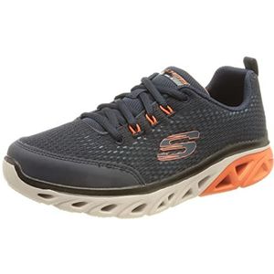 Skechers Glide-Step Sport Wave Heat Sneaker voor jongens, Marineblauw Textiel Oranje Zwart Trim, 31 EU