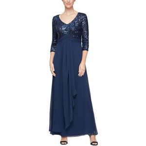 Alex Evenings Women's Size Long Lace Top Empire Waist Dress, Navy Plus, 18W