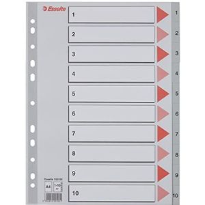 Esselte Register voor A4, omslag van karton en 10 tabbladen van kunststof, tabbladen met cijferopdruk 1-10, extra breedte, grijs, 100105