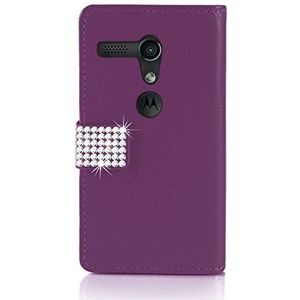 eSPee MMG055 Motorola Moto G beschermhoes Wallet Flip Case paars violet met strass lus siliconen bumper en magneetsluiting voor Motorola Moto G
