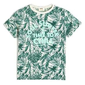 Koton Boys T-shirt met korte mouwen, ronde hals, met bloemenprint, Groen design (15a), 6-7 Jaar
