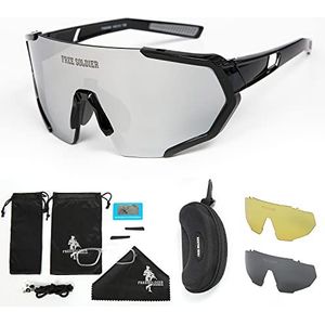 FREE SOLDIER Gepolariseerde sportzonnebril met 3 verwisselbare glazen, voor heren en dames, fietsbril, UV400, lichte racefietsbril bij het paardrijden, wandelen, zeilen, vissen, autorijden, golf