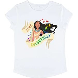 Disney Dames Pocahontas-Live Colorfully Organic Roll Sleeve T-Shirt, Wit, L, wit, L