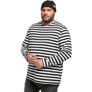 Urban Classics Heren T-shirt Regular Stripe LS, lange mouwen T-shirt met dwarsstrepen patroon voor mannen, verkrijgbaar in verschillende kleuren, maten S-5XL, wit/zwart, XXL