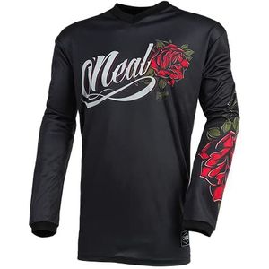 O'NEAL | Motocross Jersey | Enduro MX | Ademende stof, gevoerde elleboogbescherming, damesspecifieke snit | Jersey Element Roses | Volwassen Vrouwen | Zwart Rood | Maat L
