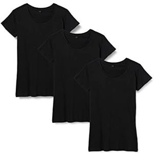 Build Your Brand Dames T-Shirt 3-Pack Ladies Merch Tee Vrouwen Multipack, verkrijgbaar in zwart of wit, maten XS - 5XL, zwart (Blk/Blk/Blk 01203), XXL