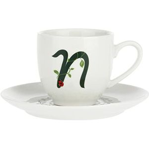 Porcellana Solotua koffiebeker met schotel letter 'N' 3 Oz in geschenkdoos