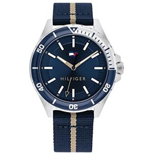 Tommy Hilfiger Analoge Quartz Horloge voor Mannen met Navy Blue Ocean Plastic Textiel Band - 1792011, Blauw, riem