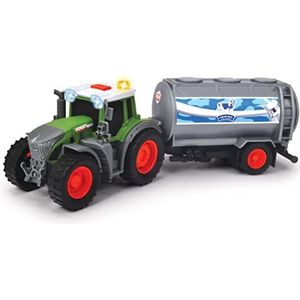Dickie Toys - Fendt tractor met melk-aanhanger (26 cm) - speelgoedtrekker met melktank voor kinderen vanaf 3 jaar, boerderijvoertuig met licht en geluid