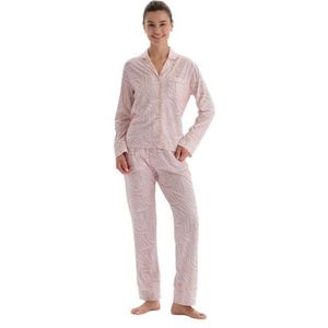 Dagi Damespyjama met lange mouwen en print, gedetailleerd shirt, broek, pyjamaset, roze (powder), L