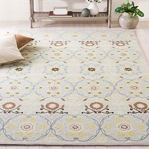 Traditioneel rechthoekig tapijt voor binnen, handgetuft, collectie Chelsea, HK727, in lichtblauw/ivoor, 160 x 251 cm, voor woonkamer, slaapkamer of elke andere binnenruimte van SAFAVIEH.