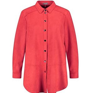 Samoon Lange blouse voor dames, met suède-karakter, lange mouwen, manchetten, blouse, lange blouse, effen kleuren, power rood, 52 NL