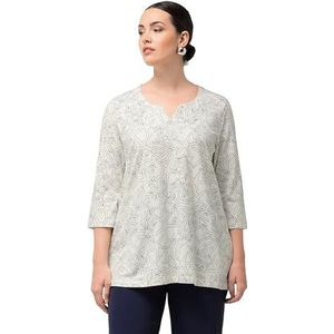 Ulla Popken Dameskleding Plus Size Curvy Zee Print 3/4 Mouw Stretch Tee 823712, Gebroken Wit, 16-18