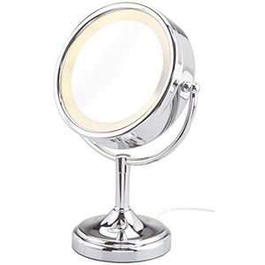 WENKO 3656290100 cosmetische staande spiegel Touch - verlicht, 100% en 500%, chroom, Ø 20 cm spiegel
