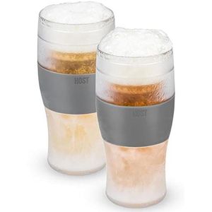 Host Freeze Beer Glazen, 16oz Vriezer Gel Chiller Dubbelwandige Plastic Frozen US Pint (473ml / .83 UK Pint) Glas, Set van 2, Grijs