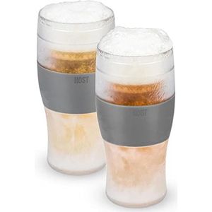 Host Freeze Bierglazen, 16 oz Vriezer Gel Chiller Dubbelwandige Plastic Bevroren US Pint (473ml/.83 UK Pint) Glas, Set van 2, Grijs