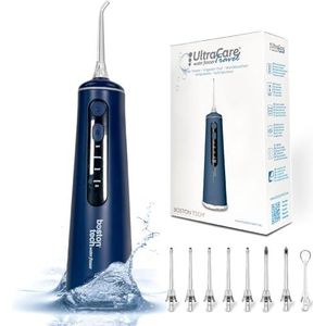 Aquapik® Travel UltraCare Monddouche Draagbare Plaque-verwijderaar, aanbevolen door tandartsen, verzorgt implantaten en orthodontie, monddouche met 8 sproeiers + 4 gebruiksmodi + tank 300 ml