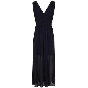 Morgan Lange getailleerde jurk met V-hals, Marineblauw, 36