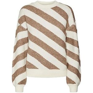 VERO MODA Dames VMLARA LS O-Hals GA Boo Trui, Birk/Stripes:W. Brown Lentil Melange, M, Birch/Stripes:w. Brown Lentil Melange, M
