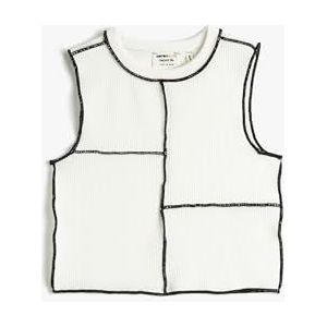 Koton Tanktop voor meisjes, mouwloos, geribbeld, ronde hals, Stitch detail, Wit (000), 5-6 Jaar