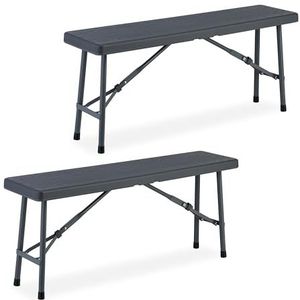 Relaxdays bierbank, set van 2, inklapbaar, kunststof, staal, campingbank balkon & terras HBD: 42 x 100 x 25 cm, grijs