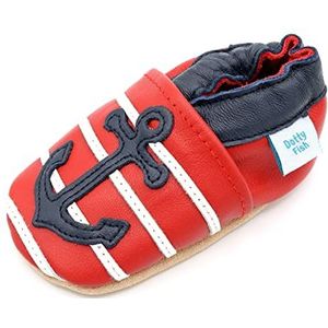 Dotty Fish zachte lederen babyschoenen. Antislip peuterschoenen. Jongens en meisjes. Rood Anker. 0-6 maanden (17 EU)