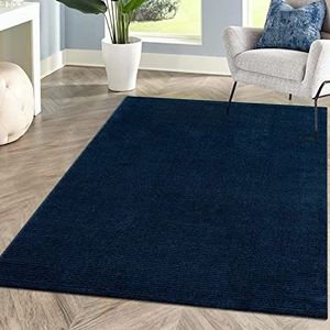 carpet city Vloerkleed, effen, blauw, woonkamer, rechthoekig, 140 x 200 cm, hoogstrepenpatroon, 3D-effect, laagpolige tapijten, modern, decoratie Home & Living, fancy-900_fg-blue-140 x 200 cm