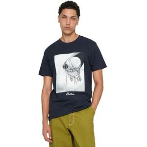 Mister Tee Heren T-shirt Ballin 2.0 Tee, T-shirt met fotoprint voor mannen, regular fit, streetwear, Donkerblauw, L