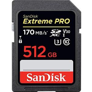 SanDisk Extreme PRO SDXC UHS‐I‐Kaart 512 GB (4K UHD, Leessnelheden Tot 170 MB/s, Class 10, UHS-I, U3, V30)