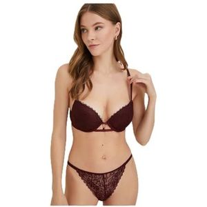 Koton Dames Metal Accessory Detail Extra Padded Lacy Uplift Bra, Bordeux (463), 80B