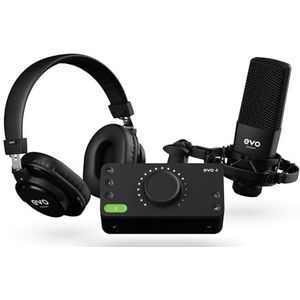 Audient EVO Start Recording Bundel (EVO 4 audio-interface, SR1 grootmembraan condensatormicrofoon, SR2000 gesloten studiokoptelefoon, een microfoonspin en een XLR-aansluitkabel), Zwart