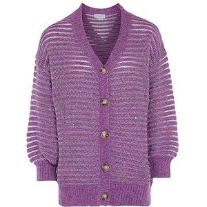 Caneva Dames losse lange gebreide cardigan met uitgesneden V-hals paars maat M/L, lila, M