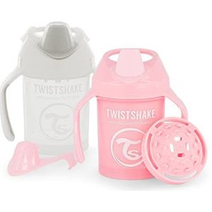 Twistshake 2x Non-Spill Mini Baby Drinkbeker Met Zachte Tuit & Fruit Mixer - 230ml | Lekvrije Baby Waterfles | BPA-Vrij | Oefenbeker Voor Kinderen | Wit Roos