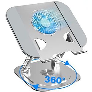 Hsility Laptopstandaard voor bureau, ergonomische aluminium computerstandaard met koelventilator, in hoogte verstelbaar, 360 ° draaibaar