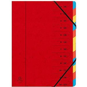 Exacompta - Ref. 54125E - 1 Sorteermap met vaste rug en elastosluiting - Omslag in bedrukte glanskarton en binnenin in gerecycleerd karton - 12 vakken - formaat 24,5x 32 cm - voor A4 - Kleur: rood