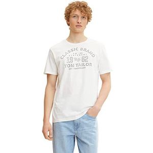 TOM TAILOR Uomini T-shirt met print 1032905, 10332 - Off White, XL